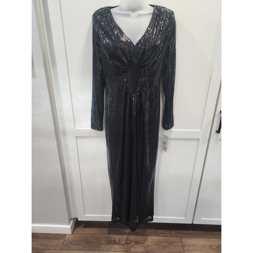 NWT Nanette Lepore Women’s 8 Long Sleeve Maxi Sequin Dress Black